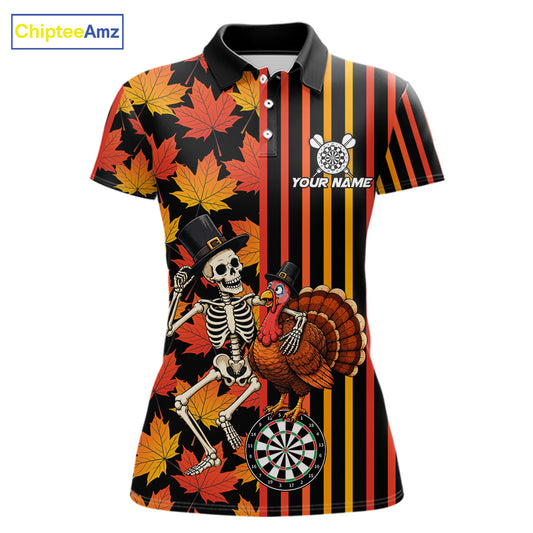 Thanksgiving Darts Team Shirt For Women Custom Skeleton Turkey Dartboard Fall Autumn Leaves Dart Jersey NYN4471