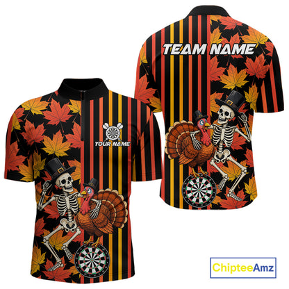 Thanksgiving Darts Team Shirt For Men Custom Skeleton Turkey Dartboard Fall Autumn Leaves Dart Jersey NYN4471