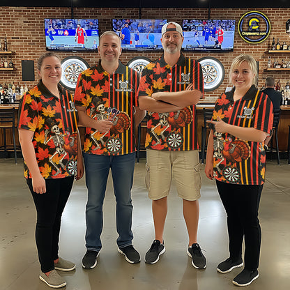 Thanksgiving Darts Team Shirt For Men Custom Skeleton Turkey Dartboard Fall Autumn Leaves Dart Jersey NYN4471