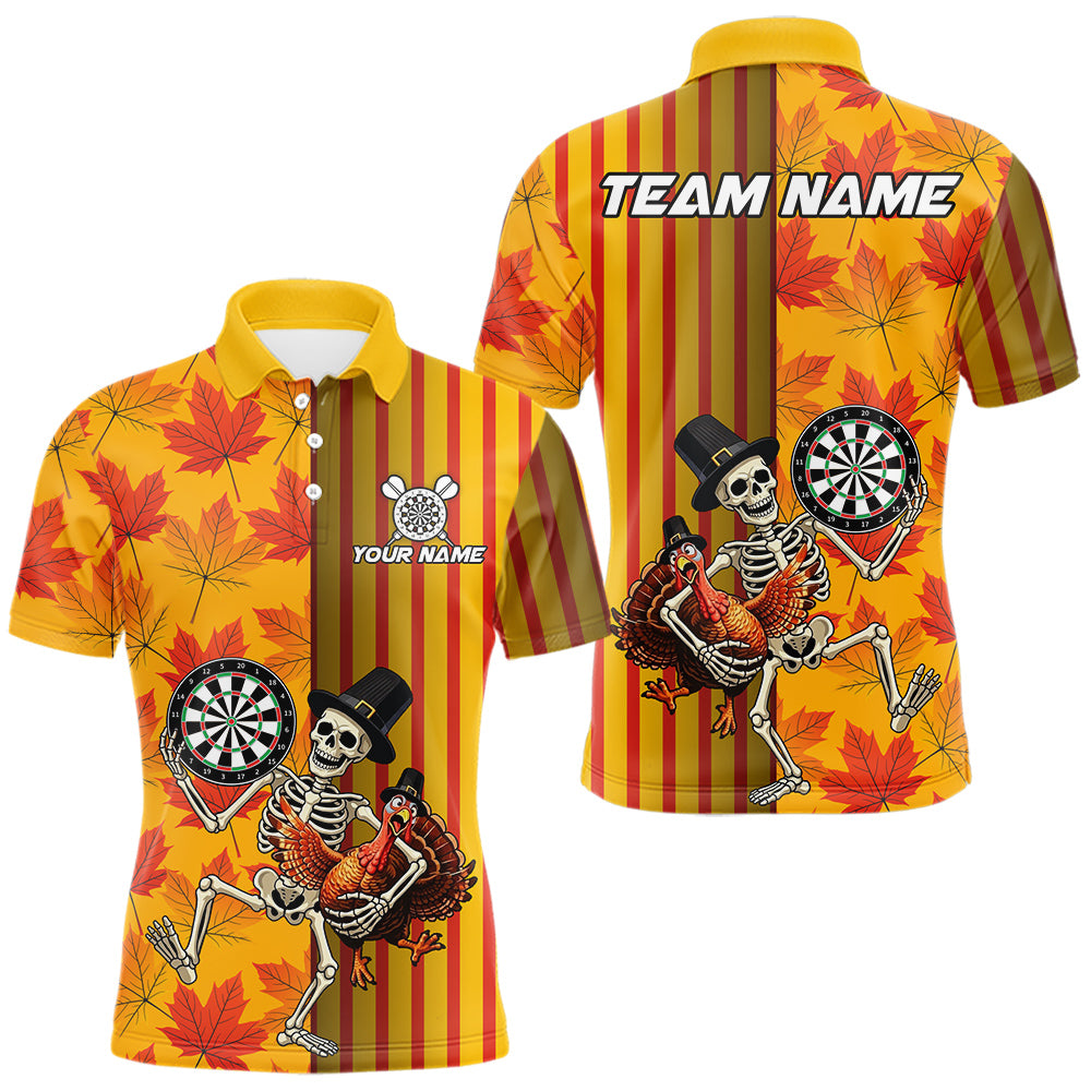 Custom Skeleton Turkey Funny Darts Team Shirt For Men Fall Autumn Leaves Thanksgiving Dart Jersey NYN4472