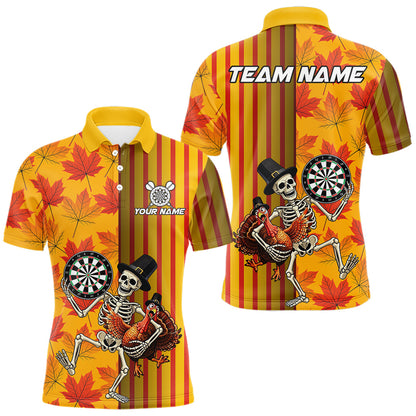 Custom Skeleton Turkey Funny Darts Team Shirt For Men Fall Autumn Leaves Thanksgiving Dart Jersey NYN4472