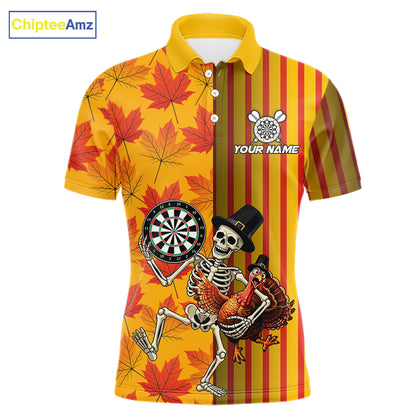 Custom Skeleton Turkey Funny Darts Team Shirt For Men Fall Autumn Leaves Thanksgiving Dart Jersey NYN4472