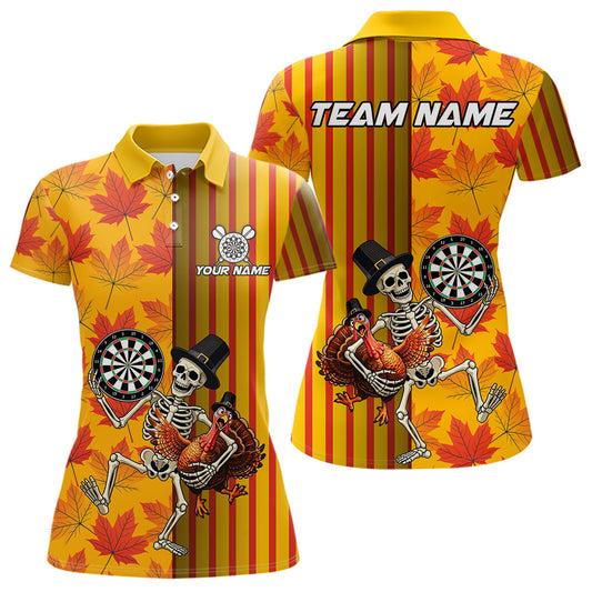 Custom Skeleton Turkey Funny Darts Team Shirt For Women Fall Autumn Leaves Thanksgiving Dart Jersey NYN4472