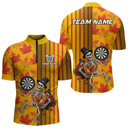 Custom Skeleton Turkey Funny Darts Team Shirt For Men Fall Autumn Leaves Thanksgiving Dart Jersey NYN4472