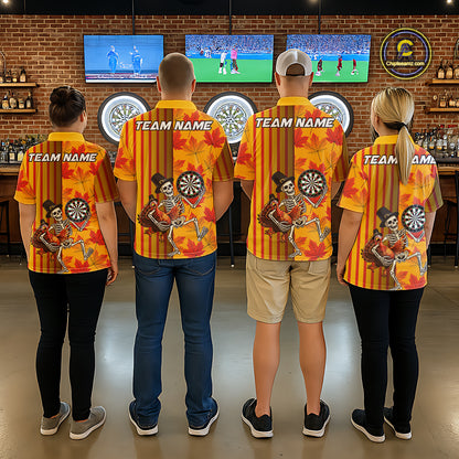 Custom Skeleton Turkey Funny Darts Team Shirt For Men Fall Autumn Leaves Thanksgiving Dart Jersey NYN4472
