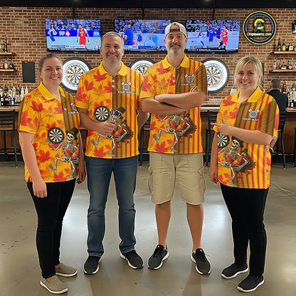 Custom Skeleton Turkey Funny Darts Team Shirt For Men Fall Autumn Leaves Thanksgiving Dart Jersey NYN4472