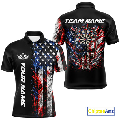 Personalized US Flag Skull Darts Polo 1/4-Zip Shirt For Men Patriotic Darts Team Uniform Jersey NYN4841