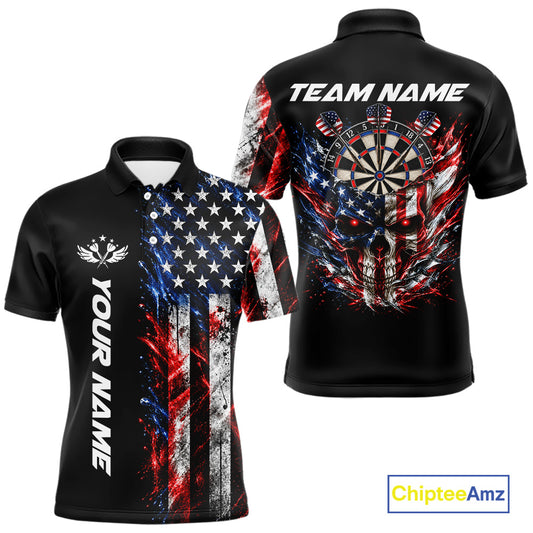 Personalized US Flag Skull Darts Polo 1/4-Zip Shirt For Men Patriotic Darts Team Uniform Jersey NYN4841