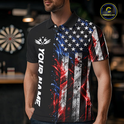 Personalized US Flag Skull Darts Polo 1/4-Zip Shirt For Men Patriotic Darts Team Uniform Jersey NYN4841