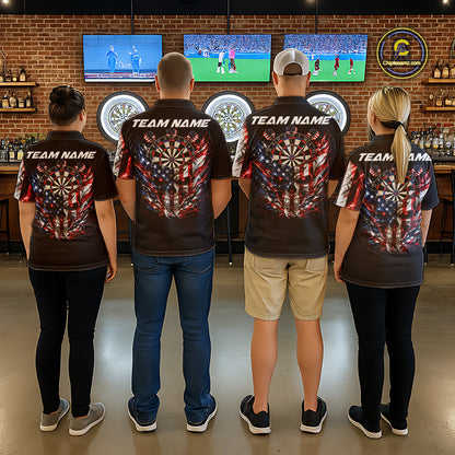 Personalized US Flag Skull Darts Polo 1/4-Zip Shirt For Women Patriotic Darts Team Uniform Jersey NYN4841