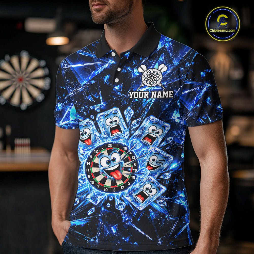 Blue Icy Darts Polo 1/4-Zip Shirt For Men Custom Funny Darts Team Tournament, Gift For Darters NYN4846