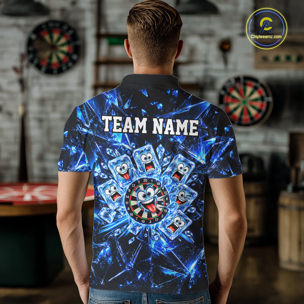 Blue Icy Darts Polo 1/4-Zip Shirt For Men Custom Funny Darts Team Tournament, Gift For Darters NYN4846