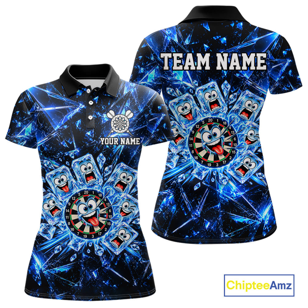 Blue Icy Darts Polo 1/4-Zip Shirt For Women Custom Funny Darts Team Tournament, Gift For Darters NYN4846
