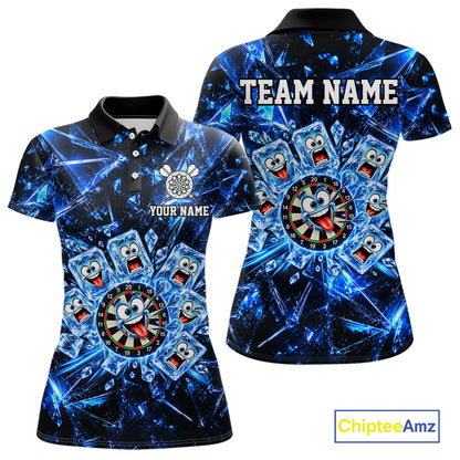 Blue Icy Darts Polo 1/4-Zip Shirt For Women Custom Funny Darts Team Tournament, Gift For Darters NYN4846