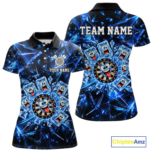Blue Icy Darts Polo 1/4-Zip Shirt For Women Custom Funny Darts Team Tournament, Gift For Darters NYN4846