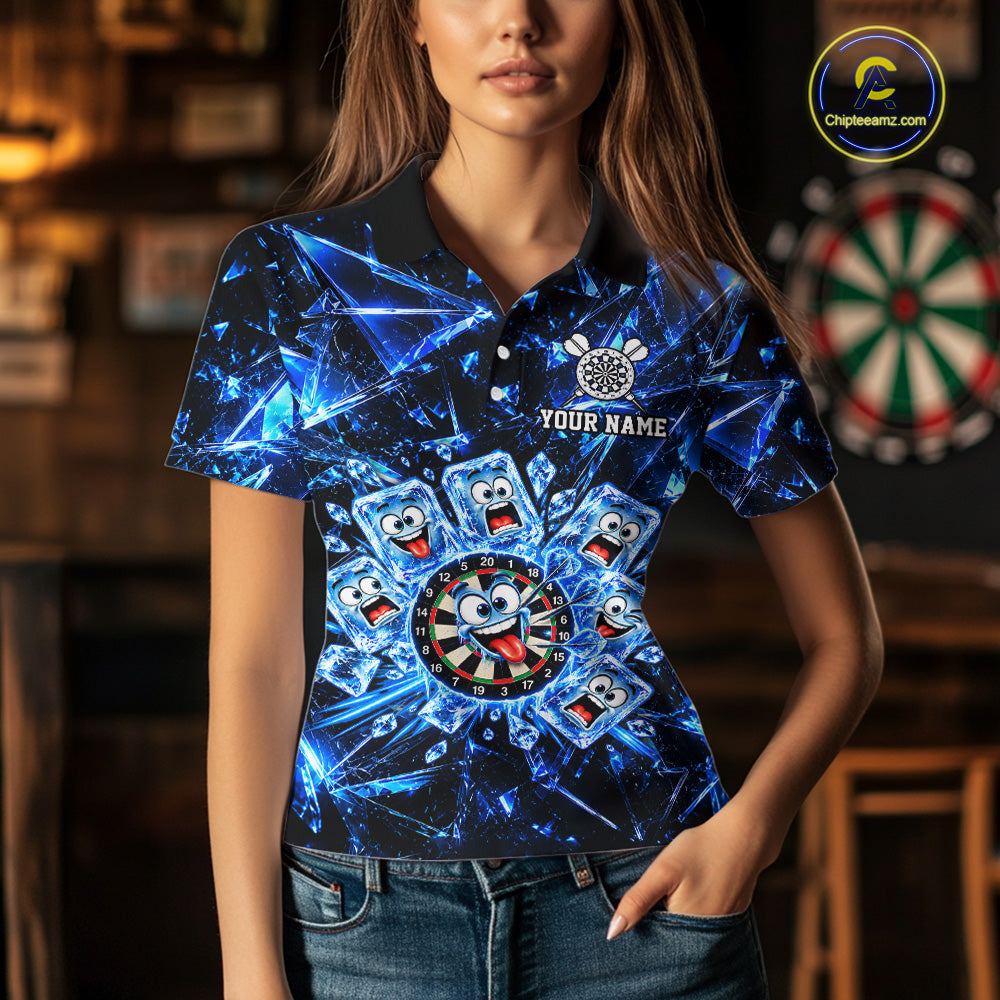 Blue Icy Darts Polo 1/4-Zip Shirt For Women Custom Funny Darts Team Tournament, Gift For Darters NYN4846