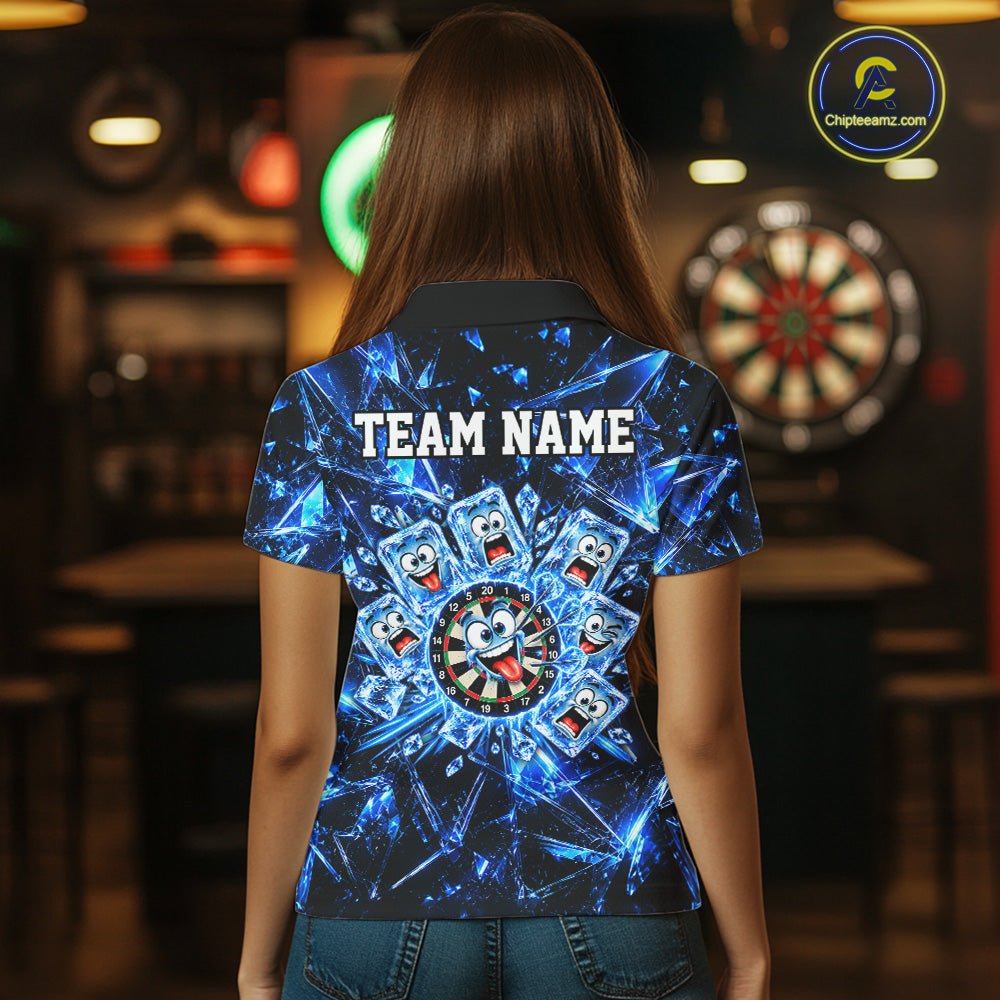 Blue Icy Darts Polo 1/4-Zip Shirt For Women Custom Funny Darts Team Tournament, Gift For Darters NYN4846