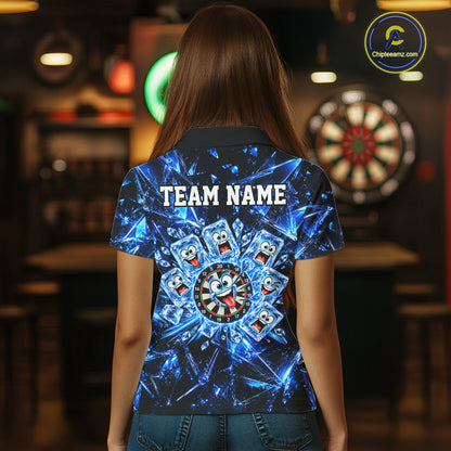 Blue Icy Darts Polo 1/4-Zip Shirt For Women Custom Funny Darts Team Tournament, Gift For Darters NYN4846