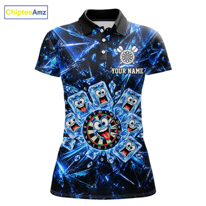 Blue Icy Darts Polo 1/4-Zip Shirt For Women Custom Funny Darts Team Tournament, Gift For Darters NYN4846