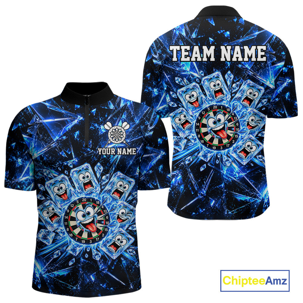 Blue Icy Darts Polo 1/4-Zip Shirt For Men Custom Funny Darts Team Tournament, Gift For Darters NYN4846