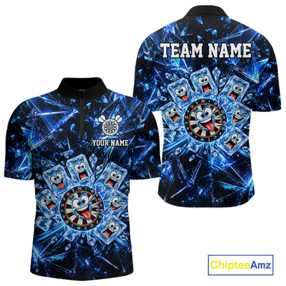 Blue Icy Darts Polo 1/4-Zip Shirt For Men Custom Funny Darts Team Tournament, Gift For Darters NYN4846