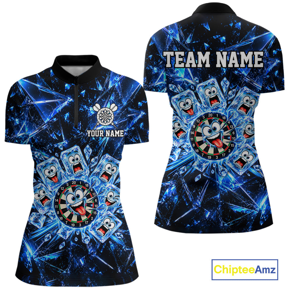 Blue Icy Darts Polo 1/4-Zip Shirt For Women Custom Funny Darts Team Tournament, Gift For Darters NYN4846