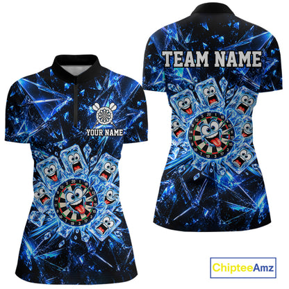 Blue Icy Darts Polo 1/4-Zip Shirt For Women Custom Funny Darts Team Tournament, Gift For Darters NYN4846