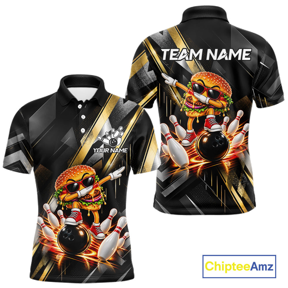 Cool Dabbing Burger Bowling Polo 1/4-Zip Shirt For Men Custom Men Funny Bowling Apparel Bowler Gift NYN4850