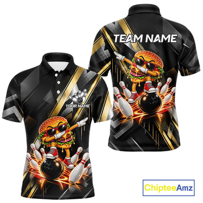 Cool Dabbing Burger Bowling Polo 1/4-Zip Shirt For Men Custom Men Funny Bowling Apparel Bowler Gift NYN4850