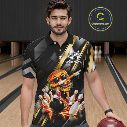 Cool Dabbing Burger Bowling Polo 1/4-Zip Shirt For Men Custom Men Funny Bowling Apparel Bowler Gift NYN4850