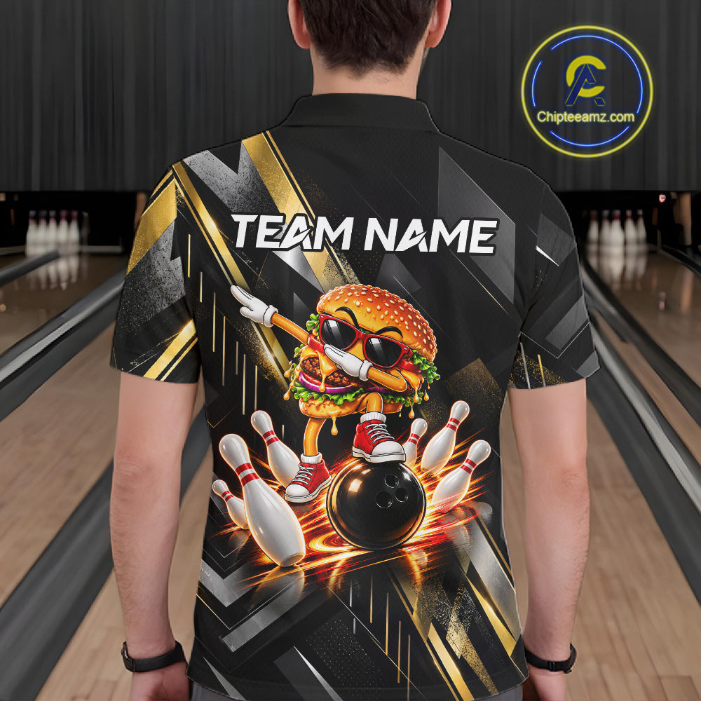 Cool Dabbing Burger Bowling Polo 1/4-Zip Shirt For Men Custom Men Funny Bowling Apparel Bowler Gift NYN4850