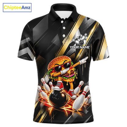 Cool Dabbing Burger Bowling Polo 1/4-Zip Shirt For Men Custom Men Funny Bowling Apparel Bowler Gift NYN4850