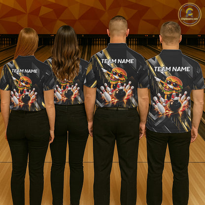Cool Dabbing Burger Bowling Polo 1/4-Zip Shirt For Men Custom Men Funny Bowling Apparel Bowler Gift NYN4850