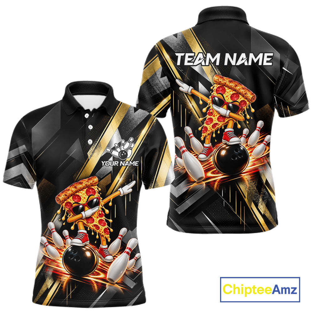 Cool Dabbing Pizza Bowling Polo 1/4-Zip Shirt For Men Custom Men Funny Bowling Apparel Bowler Gift NYN4851