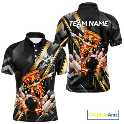 Cool Dabbing Pizza Bowling Polo 1/4-Zip Shirt For Men Custom Men Funny Bowling Apparel Bowler Gift NYN4851