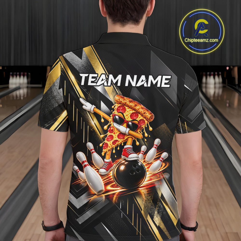 Cool Dabbing Pizza Bowling Polo 1/4-Zip Shirt For Men Custom Men Funny Bowling Apparel Bowler Gift NYN4851