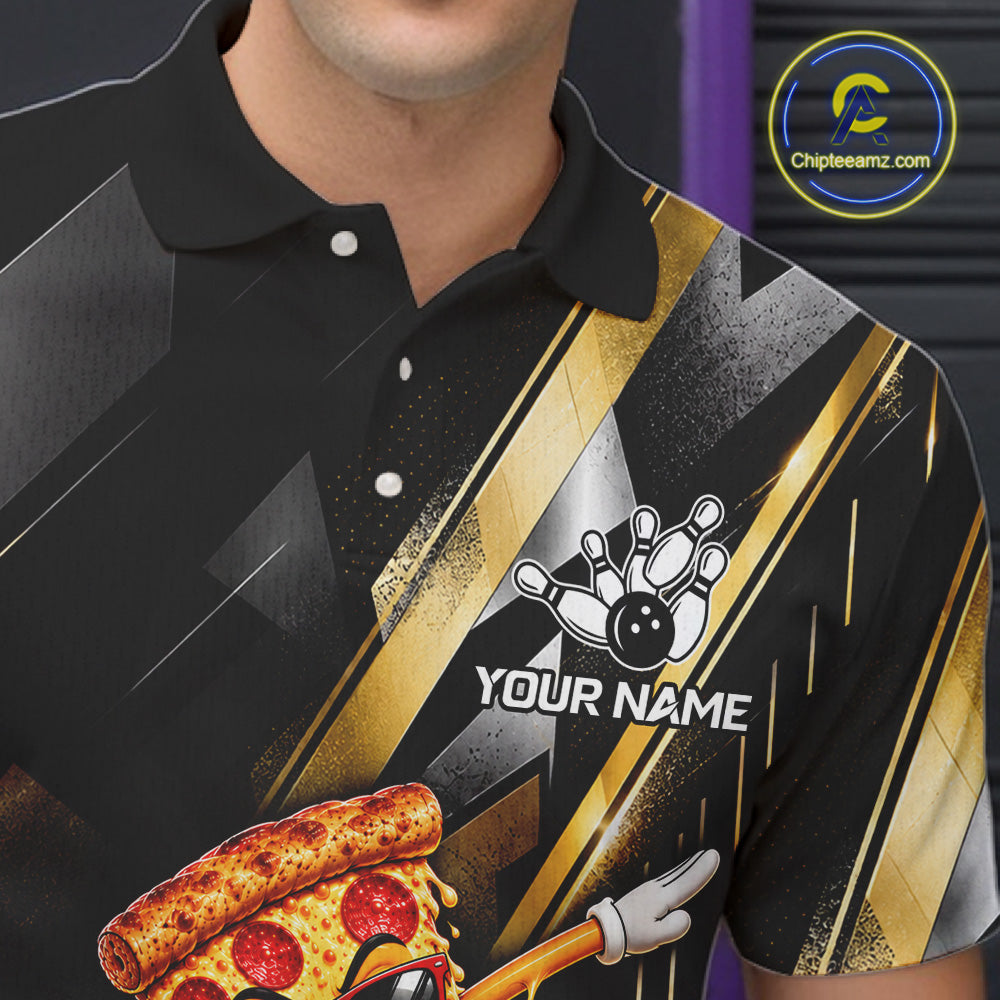 Cool Dabbing Pizza Bowling Polo 1/4-Zip Shirt For Men Custom Men Funny Bowling Apparel Bowler Gift NYN4851