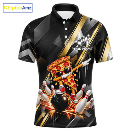 Cool Dabbing Pizza Bowling Polo 1/4-Zip Shirt For Men Custom Men Funny Bowling Apparel Bowler Gift NYN4851