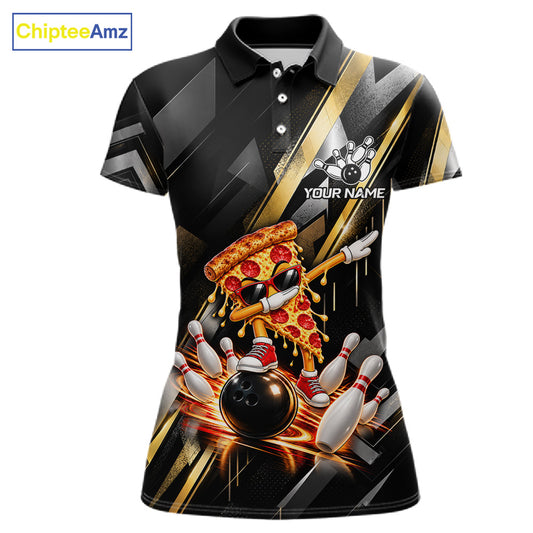 Cool Dabbing Pizza Bowling Polo 1/4-Zip Shirt For Women Custom Men Funny Bowling Apparel Bowler Gift NYN4851