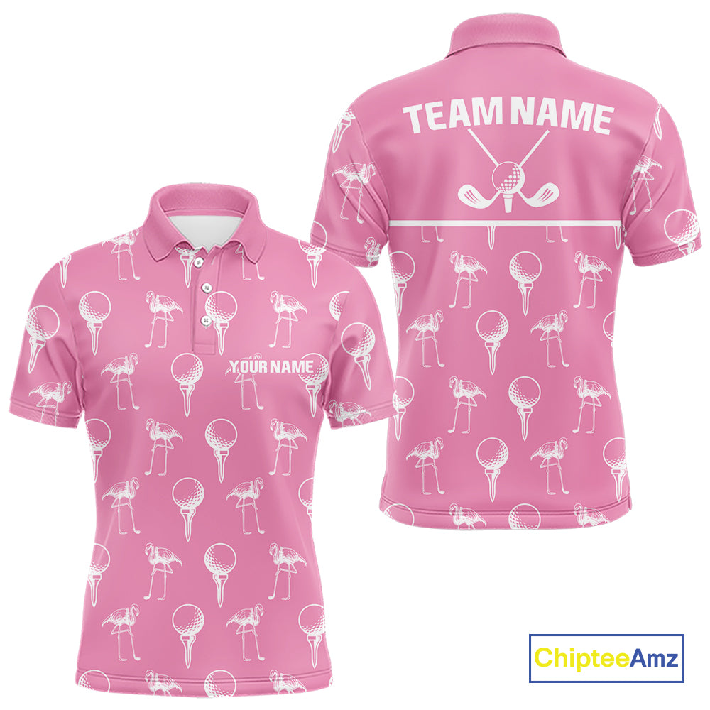 Personalized Flamingo Pink Pattern Mens Golf Polo Shirts Custom Funny Flamingo Golf Gifts NYN2845