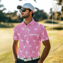 Load image into Gallery viewer, Personalized Flamingo Pink Pattern Mens Golf Polo Shirts Custom Funny Flamingo Golf Gifts NYN2845