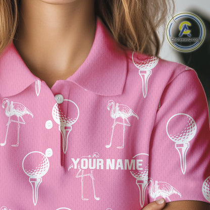 Personalized Flamingo Pink Pattern Womens Golf Polo Shirts Custom Funny Flamingo Golf Gifts NYN2845