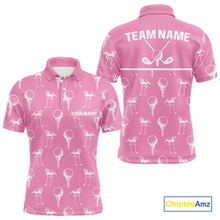 Load image into Gallery viewer, Personalized Flamingo Pink Pattern Mens Golf Polo Shirts Custom Funny Flamingo Golf Gifts NYN2845