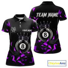 Load image into Gallery viewer, Black And Purple Geometric Crown 8 Ball Billiard Pool Shirt For Women Custom Billiard Team Jersey NYN3217