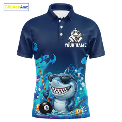 Personalized Funny Shark Blue Waving Billiard 8 Ball Shirt For Men Billiard Pool Team Jersey NYN3221