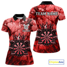 Load image into Gallery viewer, Red Crown Dartboard Claws Skull women's dart polo shirt custom dart league uniform, personalized dart jersey, competitive dart apparel