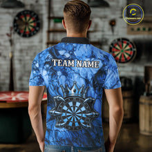 Load image into Gallery viewer, Male dart player wearing Blue Crown Dartboard personalized dart jersey, professional dart apparel and team uniform