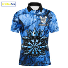 Load image into Gallery viewer, Blue Crown Dartboard Claws Skull men's dart polo shirt custom dart team uniform, professional dart jersey, custom name apparel