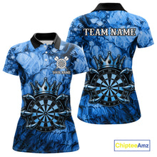 Load image into Gallery viewer, Blue Crown Dartboard Claws Skull women's dart polo shirt custom dart team uniform, professional dart jersey, custom name apparel