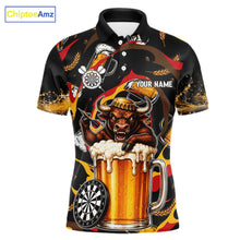Load image into Gallery viewer, Angry Bull Beer men's dart polo shirt personalized dart jersey, custom dart team uniform, tournament dart shirt